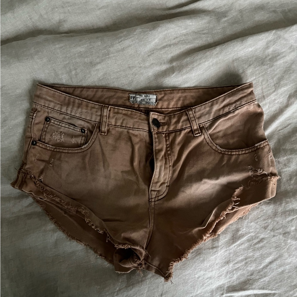 Free People Tan Denim Micro Shorts